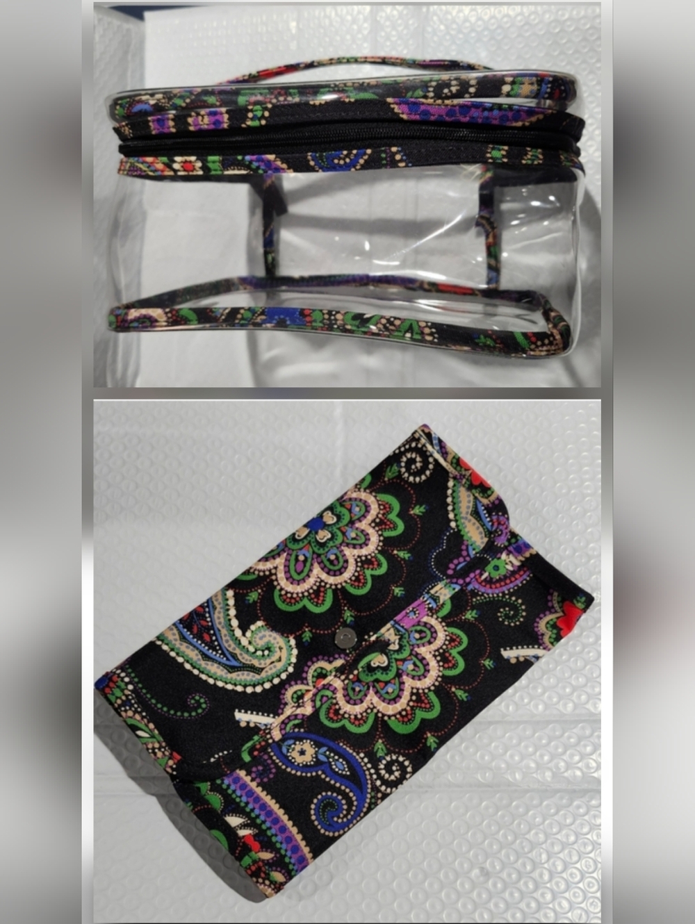 Vera Bradley Clear Travel Cosmetic Bag with Floral Trim & Makeup Brush Pouch